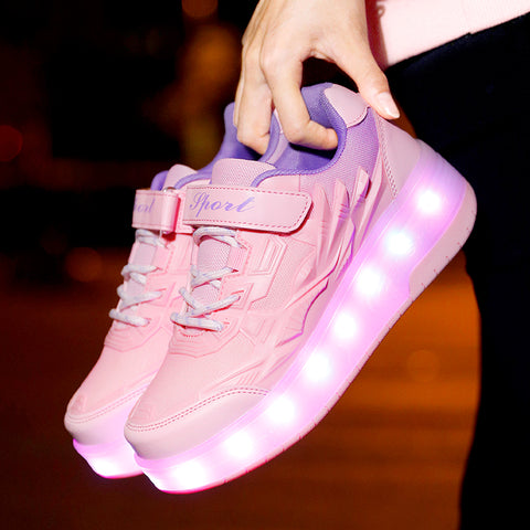 Universal trend casual shoes for boys and girls casual running shoes with lights for students detachable roller skates