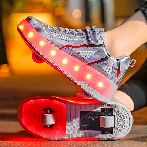 Universal trend casual shoes for boys and girls casual running shoes with lights for students detachable roller skates