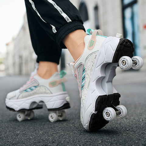 Roller skates, deformable shoes, four-wheel dual-purpose roller skates, double-row roller skates, ice skates