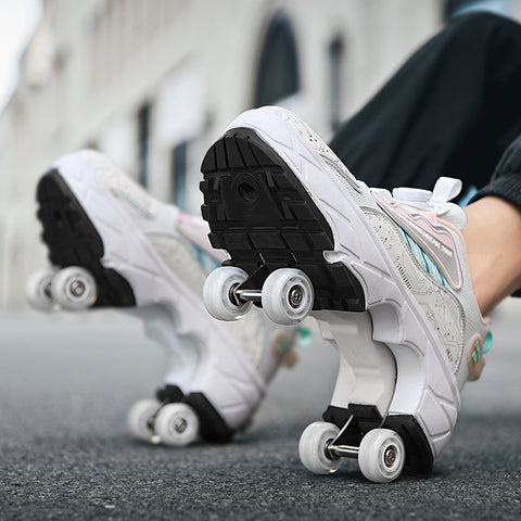 Roller skates, deformable shoes, four-wheel dual-purpose roller skates, double-row roller skates, ice skates