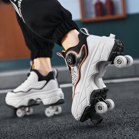 Roller skates, deformable shoes, four-wheel dual-purpose roller skates, double-row roller skates, ice skates