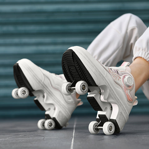 Roller skates, deformable shoes, four-wheel dual-purpose roller skates, double-row roller skates, ice skates