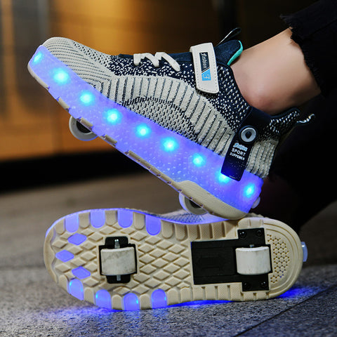 Cross-border running shoes rechargeable luminous shoes LED lights children's adult roller skates with wheels