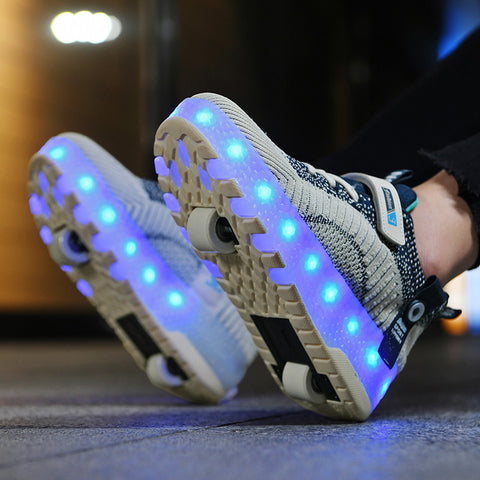 Cross-border running shoes rechargeable luminous shoes LED lights children's adult roller skates with wheels