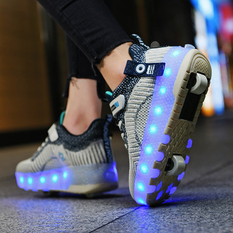 Cross-border running shoes rechargeable luminous shoes LED lights children's adult roller skates with wheels