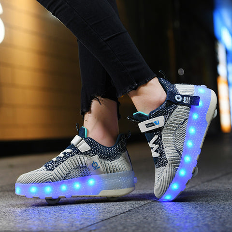 Cross-border running shoes rechargeable luminous shoes LED lights children's adult roller skates with wheels