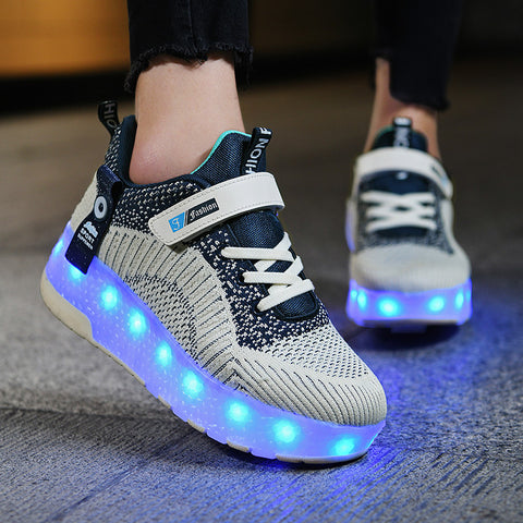 Cross-border running shoes rechargeable luminous shoes LED lights children's adult roller skates with wheels