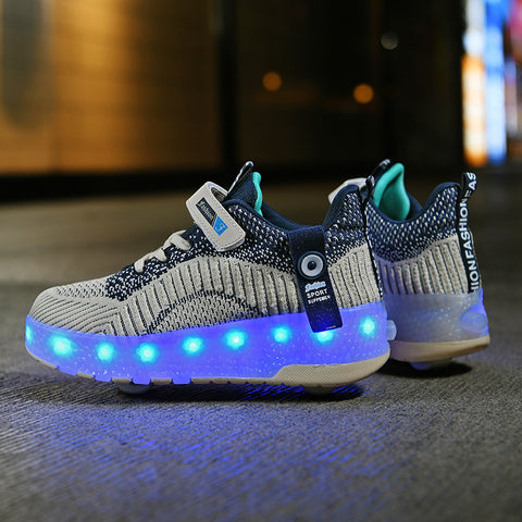 Cross-border running shoes rechargeable luminous shoes LED lights children's adult roller skates with wheels