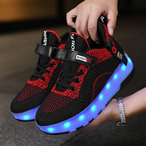 Cross-border running shoes rechargeable luminous shoes LED lights children's adult roller skates with wheels