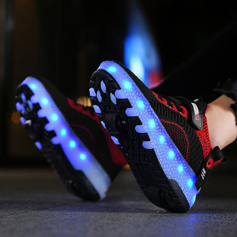 Cross-border running shoes rechargeable luminous shoes LED lights children's adult roller skates with wheels
