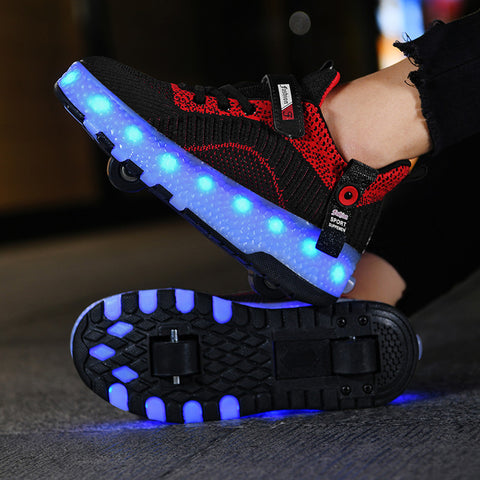 Cross-border running shoes rechargeable luminous shoes LED lights children's adult roller skates with wheels