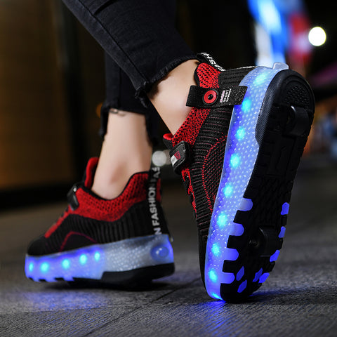 Cross-border running shoes rechargeable luminous shoes LED lights children's adult roller skates with wheels