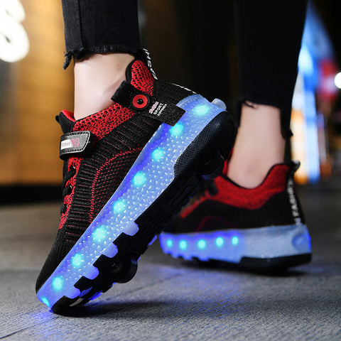 Cross-border running shoes rechargeable luminous shoes LED lights children's adult roller skates with wheels