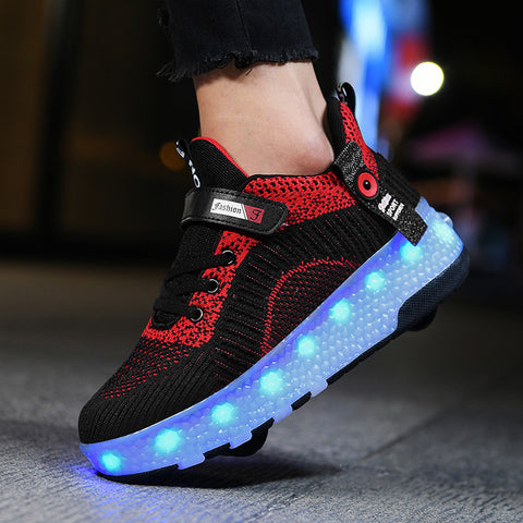 Cross-border running shoes rechargeable luminous shoes LED lights children's adult roller skates with wheels