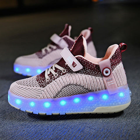 Cross-border running shoes rechargeable luminous shoes LED lights children's adult roller skates with wheels