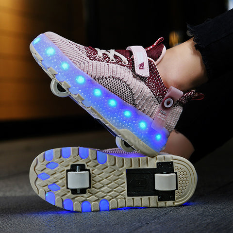 Cross-border running shoes rechargeable luminous shoes LED lights children's adult roller skates with wheels