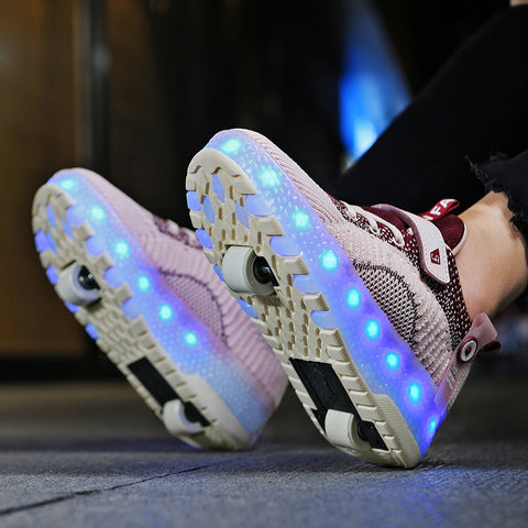 Cross-border running shoes rechargeable luminous shoes LED lights children's adult roller skates with wheels