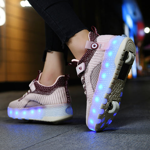Cross-border running shoes rechargeable luminous shoes LED lights children's adult roller skates with wheels