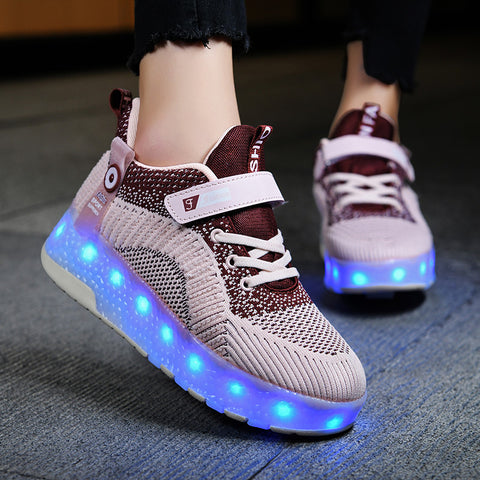 Cross-border running shoes rechargeable luminous shoes LED lights children's adult roller skates with wheels
