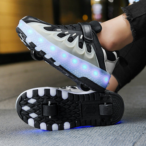 Cross-border supply of Heelys, rechargeable luminous shoes, LED lights, children's and adult roller skates with wheels