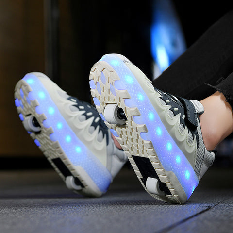 Cross-border supply of Heelys, rechargeable luminous shoes, LED lights, children's and adult roller skates with wheels