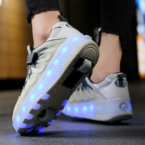 Cross-border supply of Heelys, rechargeable luminous shoes, LED lights, children's and adult roller skates with wheels