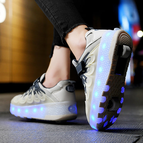 Cross-border supply of Heelys, rechargeable luminous shoes, LED lights, children's and adult roller skates with wheels