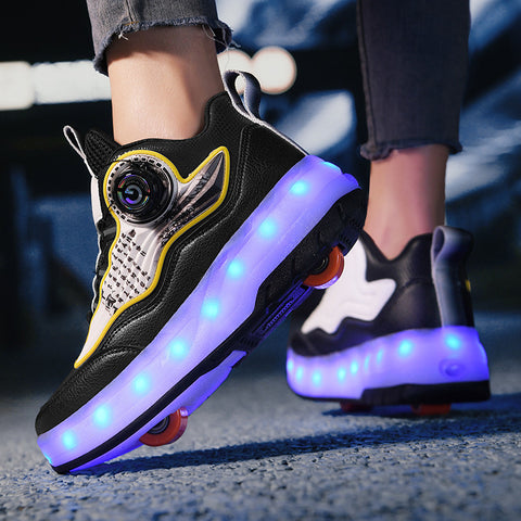 Children's roller skates, girls' shoes, double-wheel roller skates, students' invisible roller skates with wheels