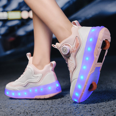Children's roller skates, girls' shoes, double-wheel roller skates, students' invisible roller skates with wheels