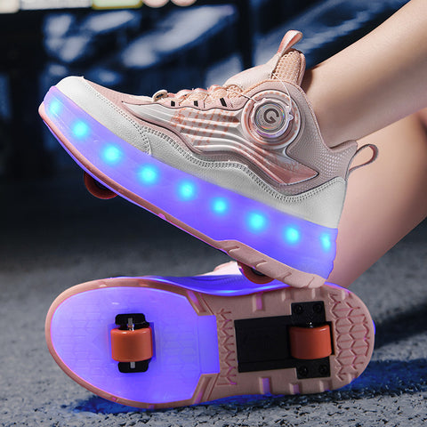 Children's roller skates, girls' shoes, double-wheel roller skates, students' invisible roller skates with wheels