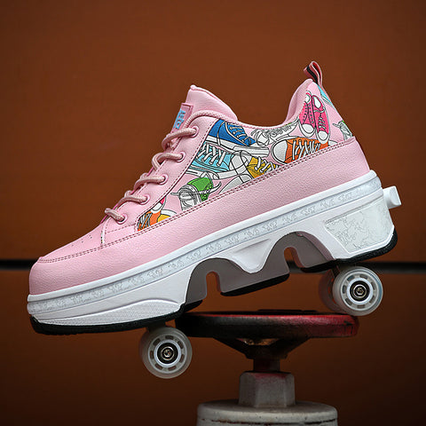 Deformed shoes, four-wheeled deformed roller skates, can walk and slide, roller skates for girls, roller skates
