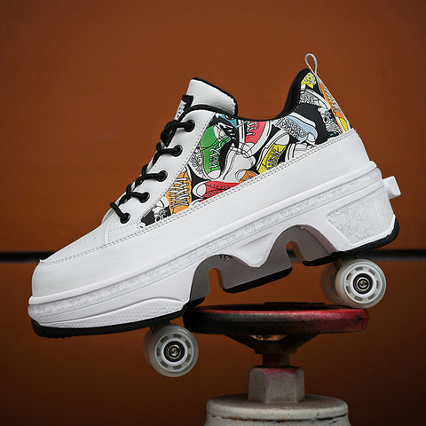 Deformed shoes, four-wheeled deformed roller skates, can walk and slide, roller skates for girls, roller skates