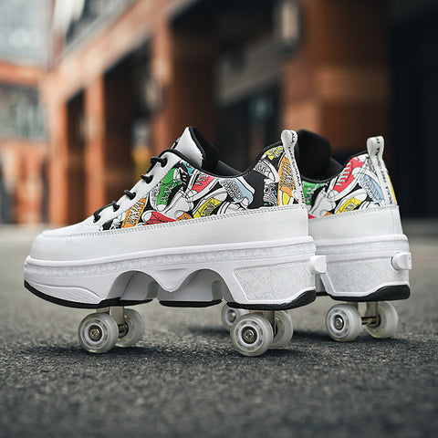 Deformed shoes, four-wheeled deformed roller skates, can walk and slide, roller skates for girls, roller skates