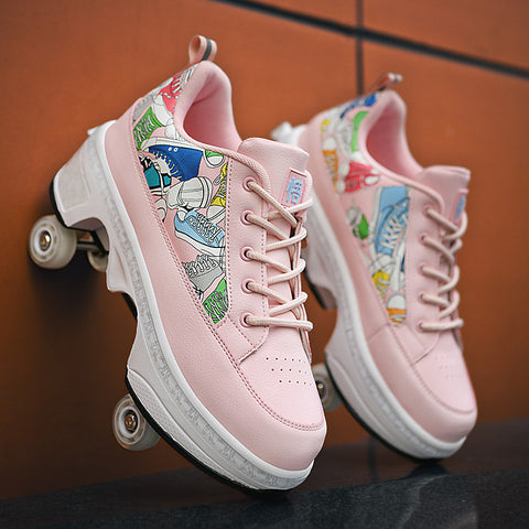 Deformed shoes, four-wheeled deformed roller skates, can walk and slide, roller skates for girls, roller skates