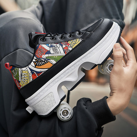 Deformed shoes, four-wheeled deformed roller skates, can walk and slide, roller skates for girls, roller skates