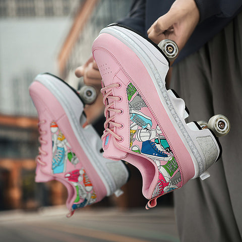 Deformed shoes, four-wheeled deformed roller skates, can walk and slide, roller skates for girls, roller skates