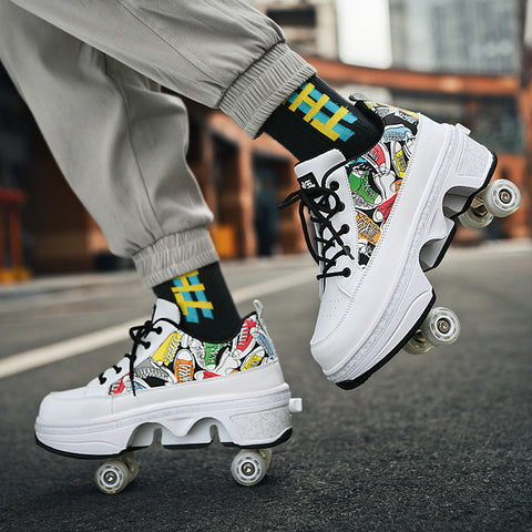 Deformed shoes, four-wheeled deformed roller skates, can walk and slide, roller skates for girls, roller skates