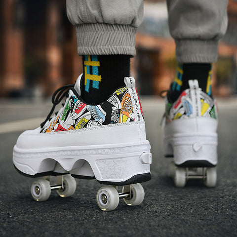 Deformed shoes, four-wheeled deformed roller skates, can walk and slide, roller skates for girls, roller skates