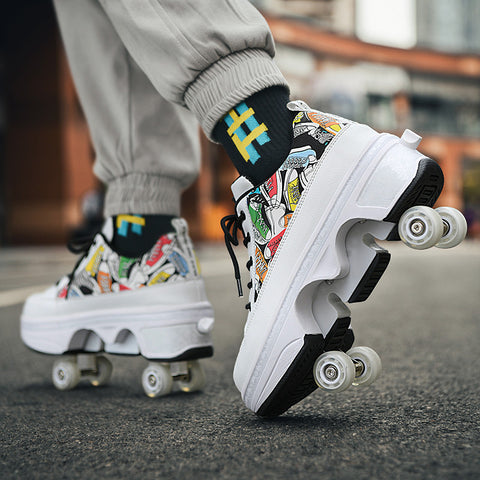 Deformed shoes, four-wheeled deformed roller skates, can walk and slide, roller skates for girls, roller skates