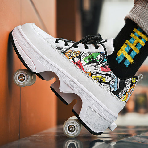 Deformed shoes, four-wheeled deformed roller skates, can walk and slide, roller skates for girls, roller skates