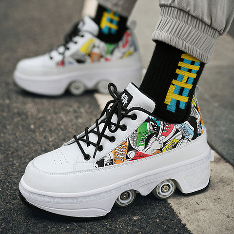 Deformed shoes, four-wheeled deformed roller skates, can walk and slide, roller skates for girls, roller skates