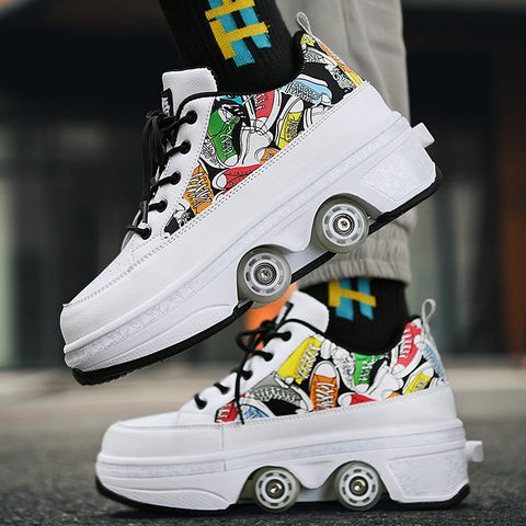 Deformed shoes, four-wheeled deformed roller skates, can walk and slide, roller skates for girls, roller skates