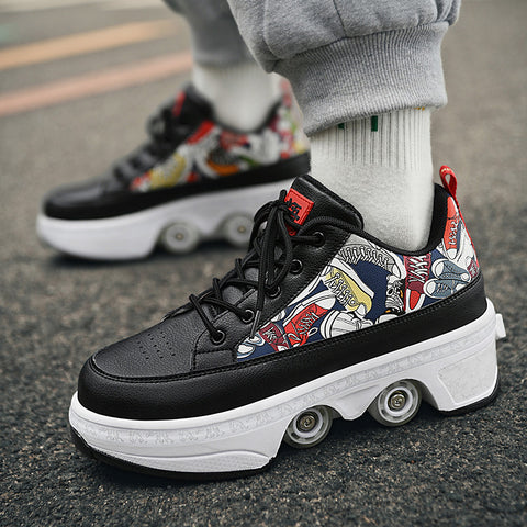 Deformed shoes, four-wheeled deformed roller skates, can walk and slide, roller skates for girls, roller skates