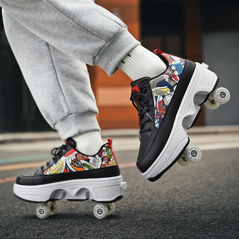 Deformed shoes, four-wheeled deformed roller skates, can walk and slide, roller skates for girls, roller skates