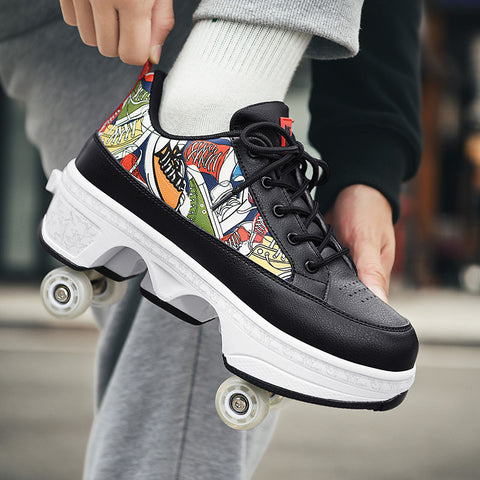 Deformed shoes, four-wheeled deformed roller skates, can walk and slide, roller skates for girls, roller skates