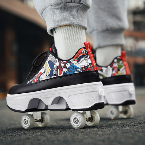 Deformed shoes, four-wheeled deformed roller skates, can walk and slide, roller skates for girls, roller skates