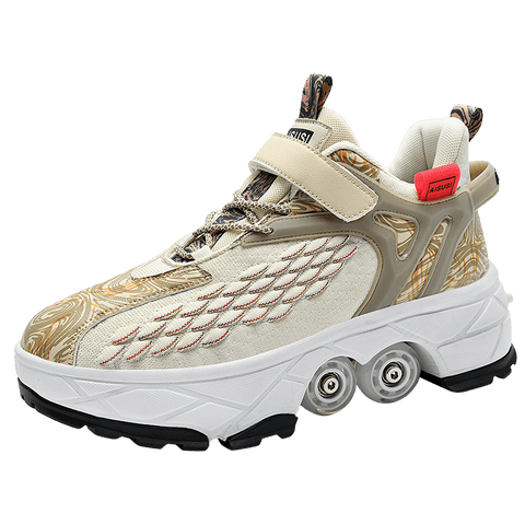 Deformed roller skates with brakes and four wheels that can walk and slide