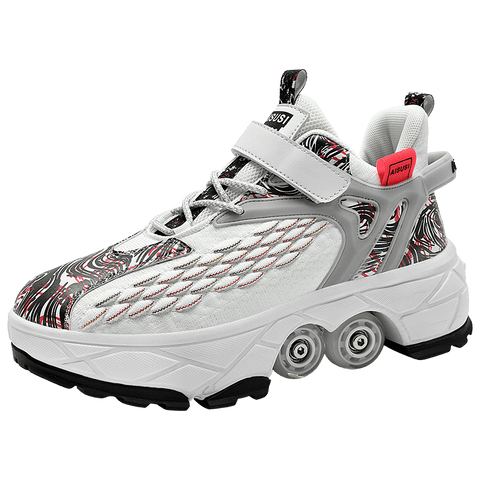 Deformed roller skates with brakes and four wheels that can walk and slide