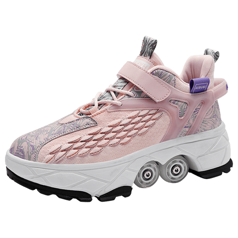 Deformed roller skates with brakes and four wheels that can walk and slide