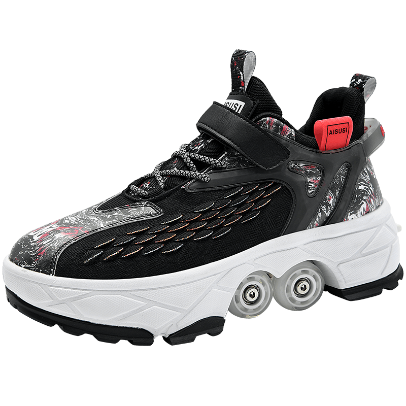 Deformed roller skates with brakes and four wheels that can walk and slide